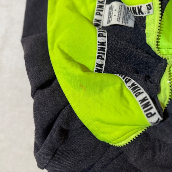PINK Victoria's Secret Quarter Zip Sweatshirt Neon Green Logo Graphic Size Small - Picture 6 of 9